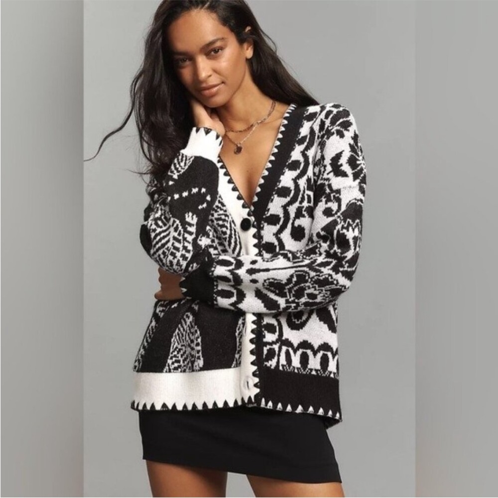 NWT Size XS - Farm Rio Tiger Cardigan Sweater Oversize Black White